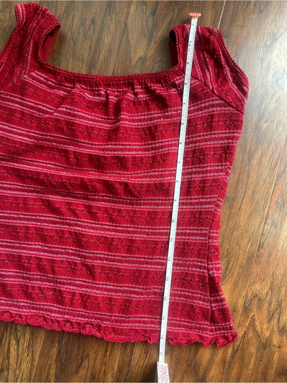 Wet Seal Vintage Red Babydoll top w/ stripes & embroidered florals • Small • Y2K - Picture 8 of 8